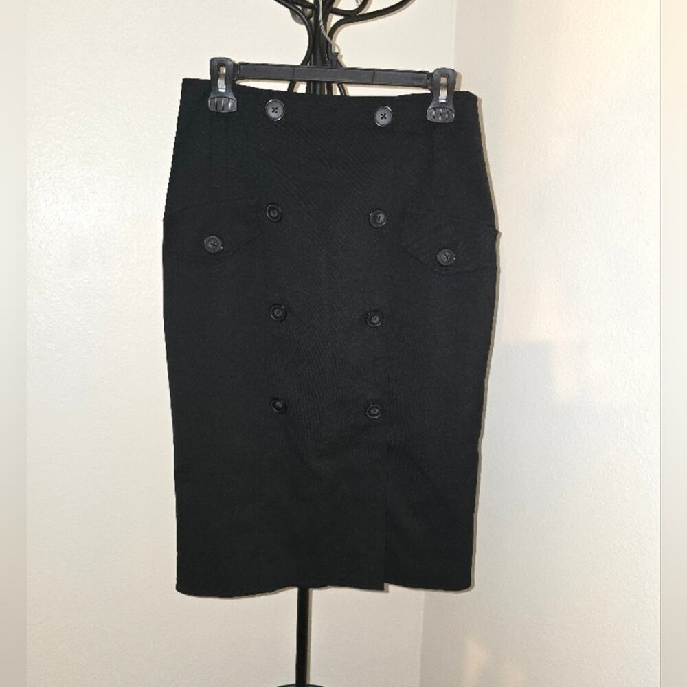 Worthington Elegant Sailor Button Black Pencil Skirt Sz8